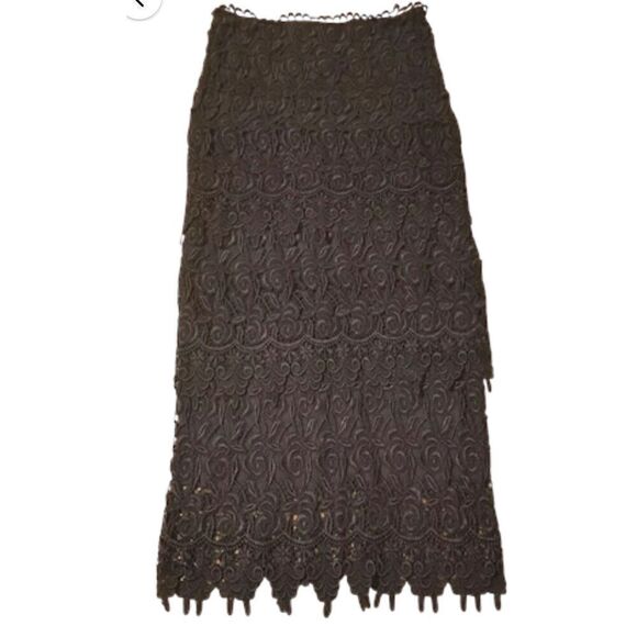 Nicole Bakti Lace Tiered SkirtBlack Sz S Lined Formal Holiday Party New Years